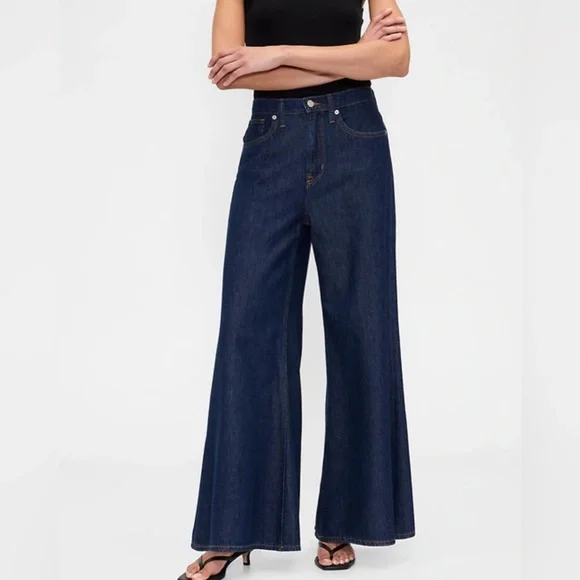 Wide-Leg Dark Blue Jeans - Picture 3 of 12